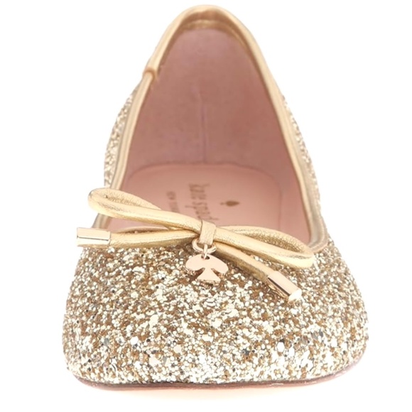 Kate Spade Willa Gold Glitter Ballet Flats Comfort Round‑Toe Designer Shoes 5 - Picture 4 of 13